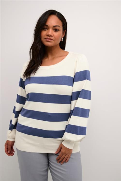 Kaffe Curve Kcmalia Striped Pullover Kvinde Turtle Dove / Blue Bold Stripe Langærmede T-shirts Str XL - hos Magasin