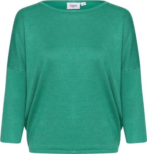 Saint Tropez A2561, Milasz Rneck Pullover Kvinde Emerald Melange Sweaters Casual Fit Str XS - hos Magasin