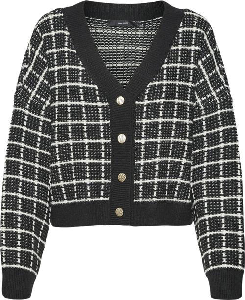 Se Vero Moda Vmkia LS Vneck Crop Cardigan CO BO Kvinde Black/w. Birch Cardigans Str S - hos Magasin ved Magasin