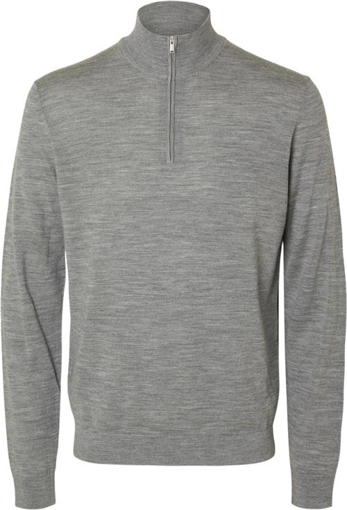 Se Selected Homme Slhtray LS Knit Merino Half ZIP NOO Mand Grå Sweatshirts Str L Merino - hos Magasin ved Magasin