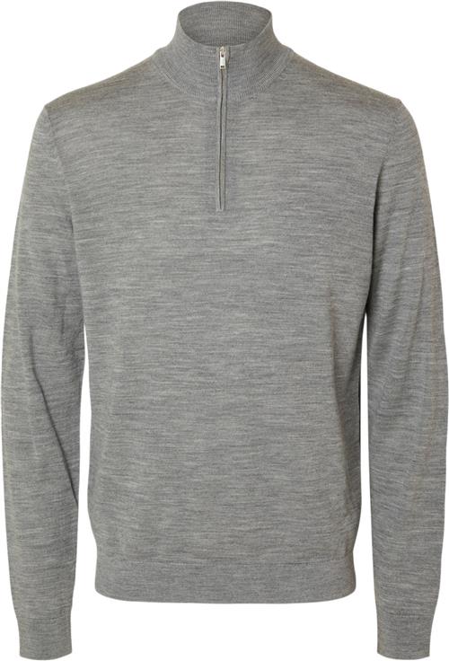 Selected Homme Slhtray LS Knit Merino Half ZIP NOO Mand Grå Sweatshirts Str M Merino - hos Magasin