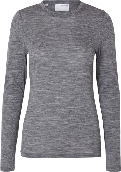 Se Selected Femme Slfwola LS Oneck Noos Kvinde Steel Gray/melange Toppe Slim Fit Str XS - hos Magasin ved Magasin