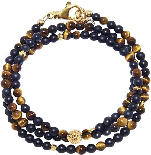 Se Nialaya The Mykonos Collection Brown Tiger Eye, Matte Onyx and Gold Plating M - Armbånd hos Magasin ved Magasin