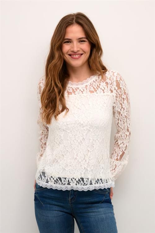 Se Cream Crkit Lace LS Blouse Kvinde Snow White Langærmede Bluser Str S - hos Magasin ved Magasin