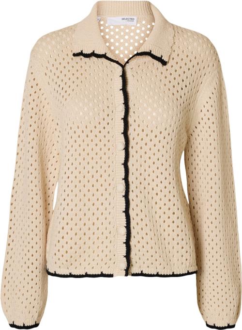 Se Selected Femme Slfkenya LS Knit Polo Cardigan D2 Kvinde Birch/black Cardigans Str L - hos Magasin ved Magasin