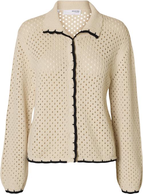 Selected Femme Slfkenya LS Knit Polo Cardigan D2 Kvinde Birch/black Cardigans Str XL - hos Magasin