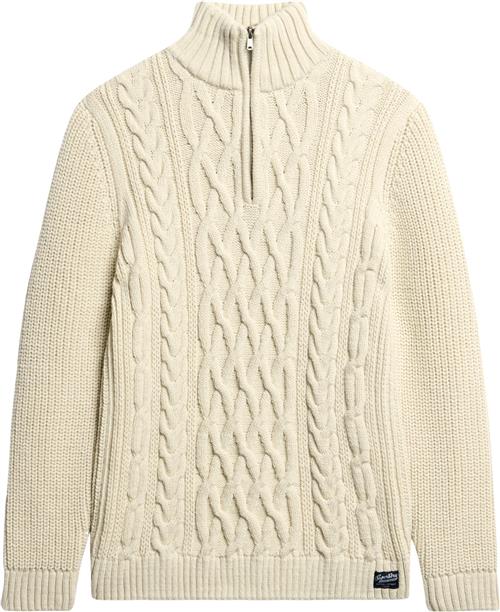 Se Superdry Jacob Cable Knit Half ZIP Mand Ecru Turtlenecks Str XL - hos Magasin ved Magasin