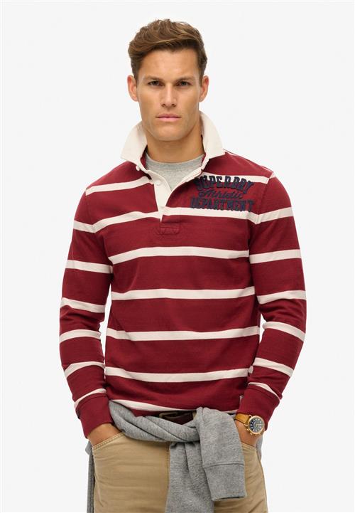 Superdry Vintage Athletic Rugby Mand Rich Burgundy/cream Stripe Langærmede Poloer Str 2XL - hos Magasin