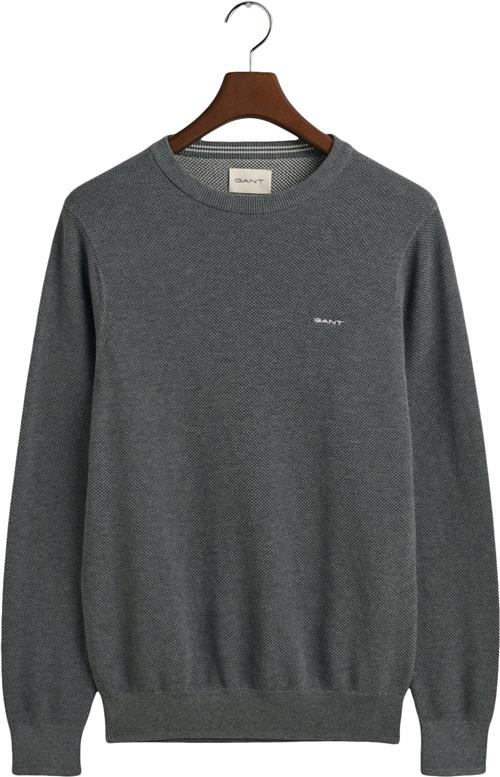 Se Gant Cotton Pique Cneck Mand Dark Grey Melange Sweaters Str S - hos Magasin ved Magasin