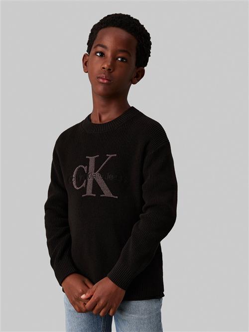 Calvin Klein Towelling CK Stitch Sweater Str 12 - Ck Black Sweatshirts hos Magasin