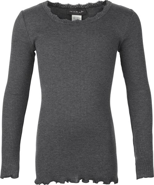 Se Rosemunde Silk Tshirt Regular ls w/ Lace Str 16 - Grå Langærmede T-shirts hos Magasin ved Magasin