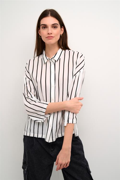 Kaffe Kabeathe Blouse Kvinde Chalk/black Stripe Langærmede Bluser Str 42 - hos Magasin