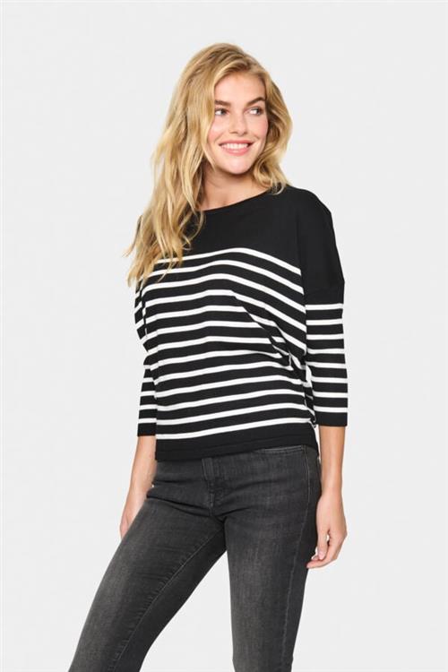 Saint Tropez Milasz Rneck St. Pullover Kvinde Black Mila Stripe Sweaters Str XS - hos Magasin