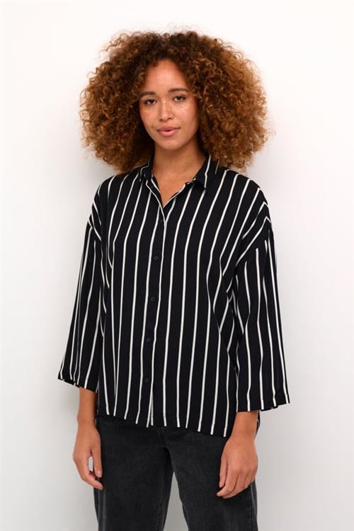 Kaffe Kabeathe Shirt Kvinde Black/chalk Stripe Langærmede Skjorter Str 44 - hos Magasin