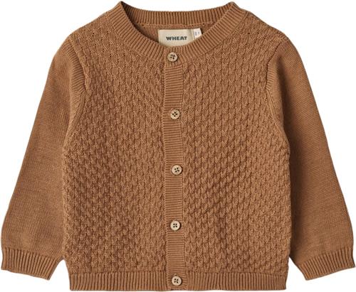 Wheat Strik Cardigan Bjørn Str 80/12m - Caramel Toppe Bomuld hos Magasin