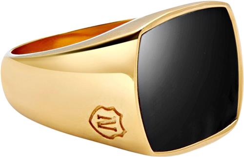 Nialaya Men's Gold Plated Signet Ring With Onyx 10 - Ringe hos Magasin