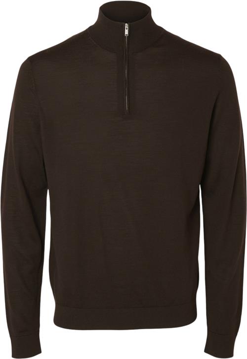 Selected Homme Slhtray LS Knit Merino Half ZIP NOO Mand Chocolate Torte Sweatshirts Str M Merino - hos Magasin