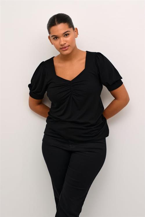 Se Kaffe Curve Kcsissy Blouse Kvinde Black Deep Kortærmede T-shirts Str XL - hos Magasin ved Magasin