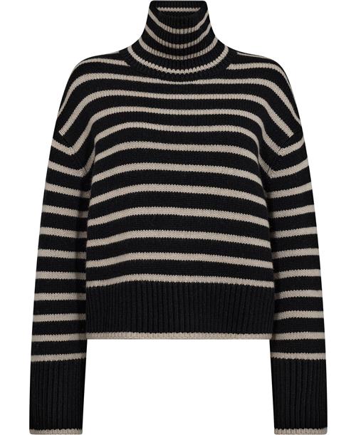 Lisa Yang Fleur Stripes Sweater Black/sand Stripes Size 2 Kvinde Black/sand Stripes Rullekraver Str M/L - hos Magasin