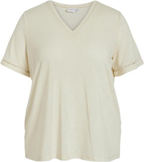 Vila Vinulan Vneck S/S Lace T-shrt/cur Kvinde Birch Kortærmede T-shirts Str 44 - hos Magasin