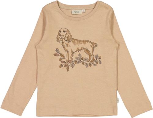 Wheat Tshirt Broderet Hund Str 3 år / 98 cm - Affogato Langærmede T-shirts Bomuld hos Magasin