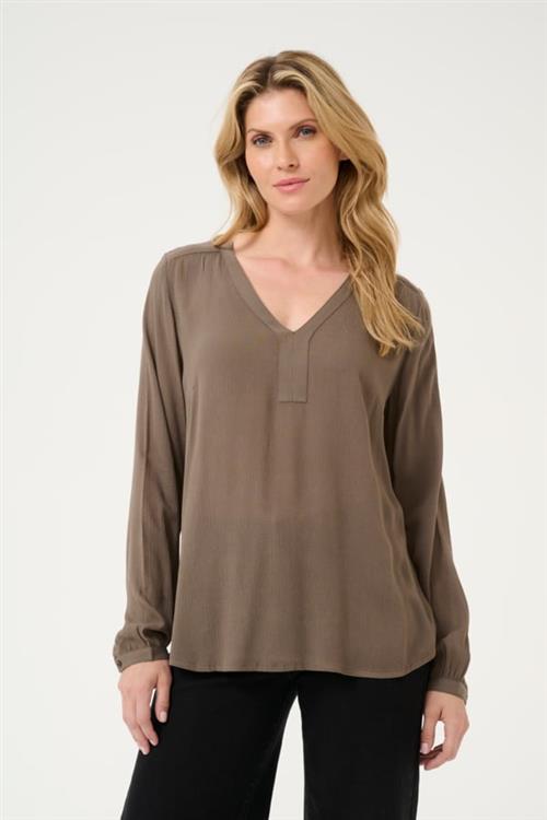 Kaffe Amber Blouse LS Kvinde Major Brown Langærmede Bluser Str 38 - hos Magasin