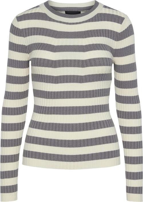 Se Pieces Pccrista LS Oneck Knit Noos BC Kvinde December Sky/wide Birch Stripes Sweaters Str S - hos Magasin ved Magasin