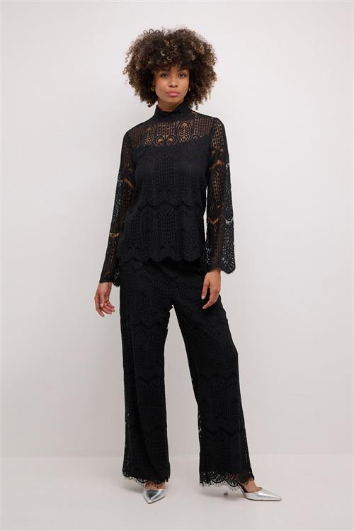 Culture Cuima Lace Blouse Kvinde Black Langærmede Bluser Str XS - hos Magasin