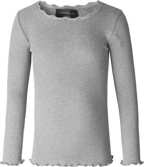 Se Rosemunde Silk Tshirt Regular ls w/ Lace Str 16 - Grå Langærmede T-shirts Silke hos Magasin ved Magasin