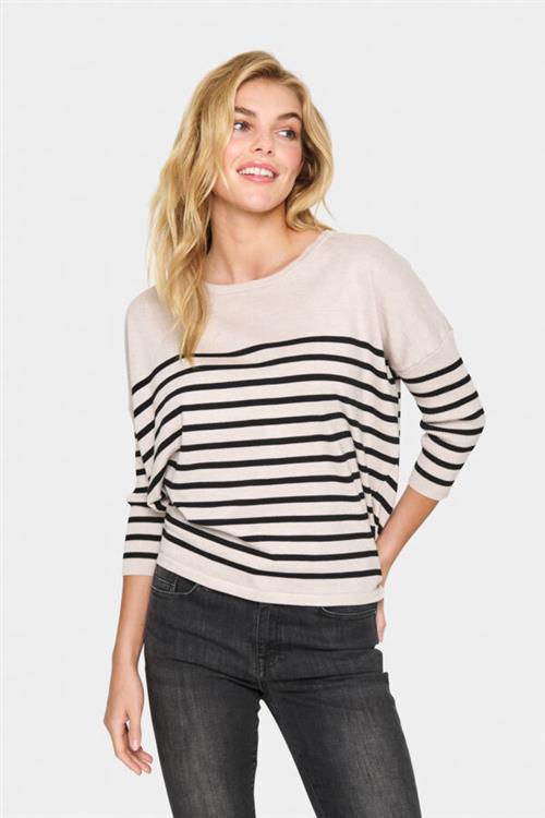 Se Saint Tropez Milasz Rneck St. Pullover Kvinde Gray Morn Mila Stripe Sweaters Str XS - hos Magasin ved Magasin