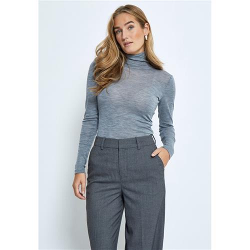 Minus Mscally Roll Neck Long Sleeve Top Kvinde Light Grey Melange Kortærmede T-shirts Str S - hos Magasin