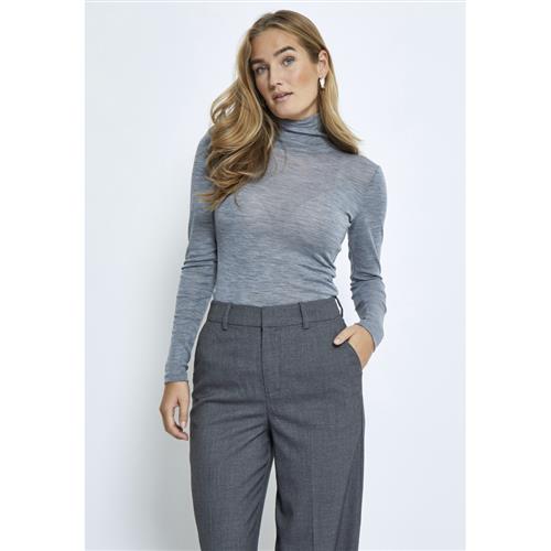 Minus Mscally Roll Neck Long Sleeve Top Kvinde Light Grey Melange Kortærmede T-shirts Str XL - hos Magasin