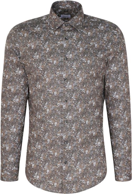 Seidensticker Business Shirt Slim Long Sleeve Kentcollar Print Mand Grey Langærmede Skjorter Str 40 - Bomuld hos Magasin