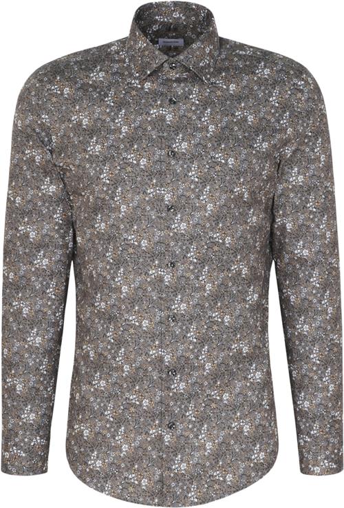 Seidensticker Business Shirt Slim Long Sleeve Kentcollar Print Mand Grey Langærmede Skjorter Str 45 - Bomuld hos Magasin