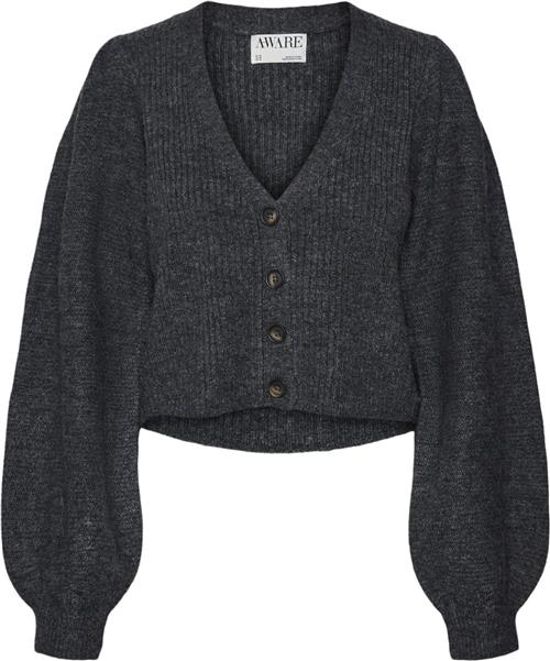 Vero Moda Vmmay LS Vneck Knit Cardigan VMA Kvinde Dark Grey Melange Cardigans Str L - hos Magasin