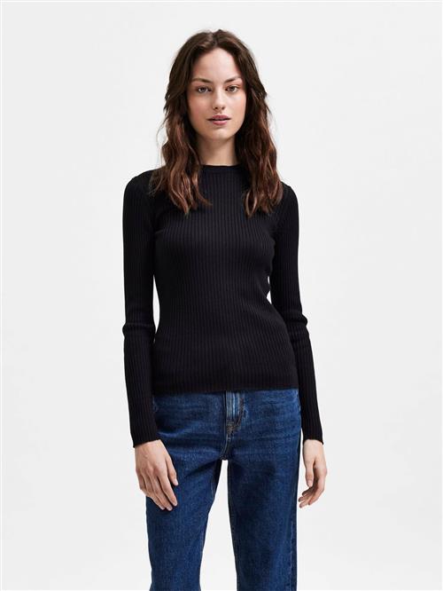 Selected Femme Slflydia NEW RIB LS Knit Oneck B Kvinde Sort Sweaters Str L - hos Magasin