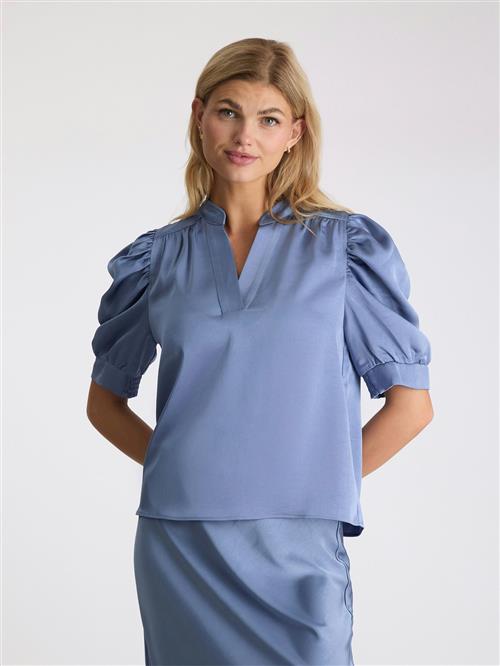 Neo Noir Roella Heavy Sateen Blouse Kvinde Smoke Blue Langærmede Bluser Str 40 - hos Magasin