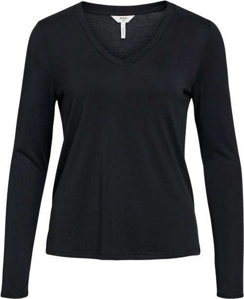 Object Objannie RE L/S Vneck TOP Noos Kvinde Black Langærmede T-shirts Str L - hos Magasin