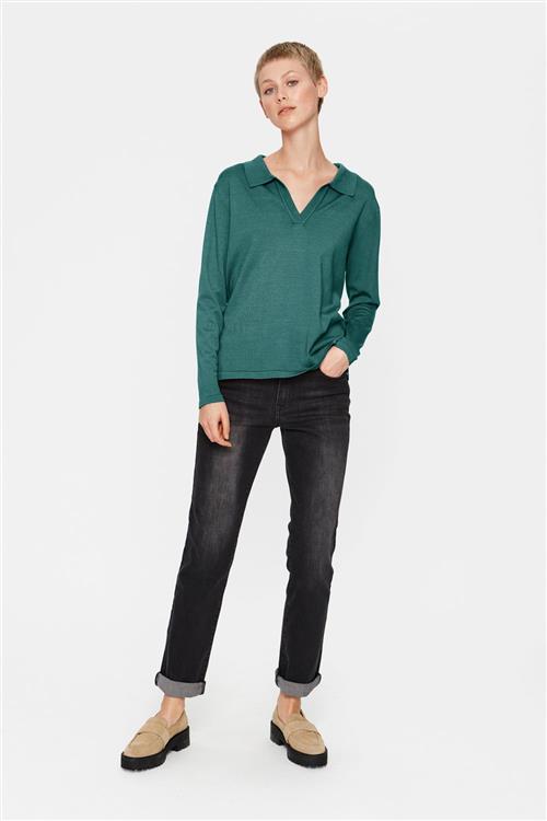 Se Saint Tropez Milasz Polo Pullover Kvinde Sagebrush Green Melange Langærmede Bluser Str L - hos Magasin ved Magasin