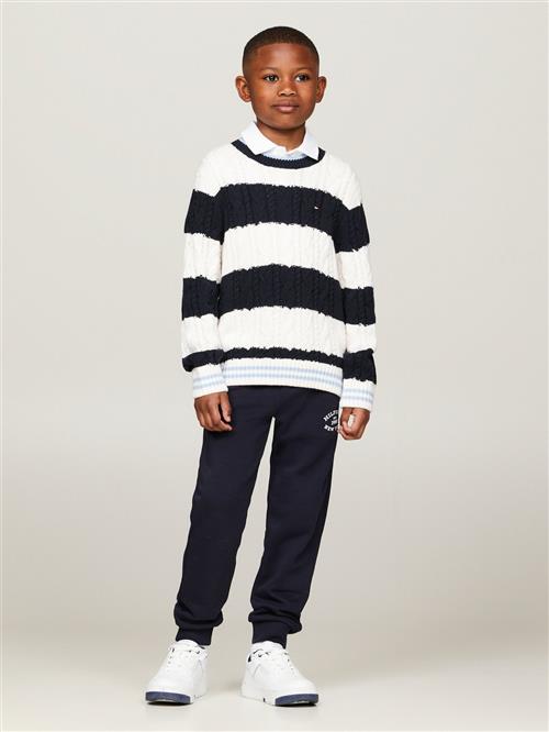 Tommy Hilfiger Colorblock Cable Regular Sweater Str 6 år / 116 cm - Desert Sky / Ancient White Stripes Strik hos Magasin