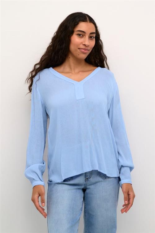 Kaffe Amber Blouse LS Kvinde Vista Blue Langærmede Bluser Str 42 - hos Magasin