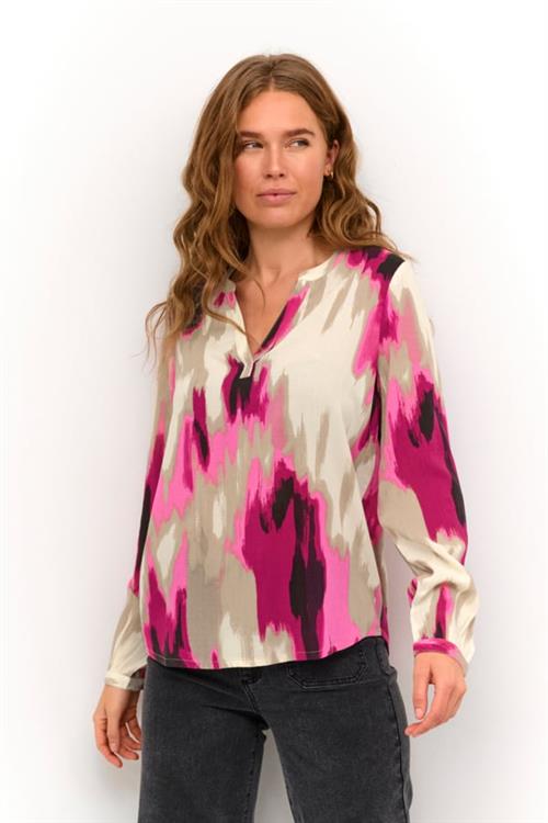 Kaffe Kabeathe Blouse Kvinde Pink Abstract Print Langærmede Bluser Str 46 - hos Magasin