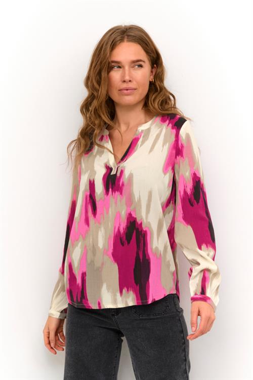 Kaffe Kabeathe Blouse Kvinde Pink Abstract Print Langærmede Bluser Str 38 - hos Magasin