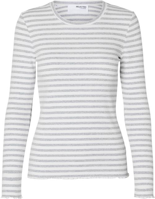 Selected Femme Slfanna LS Crew Neck TEE STR Noos Kvinde Light Grey Melange/w Snow White Str Langærmede T-shirts Regular Fit Str XS - hos Magasin