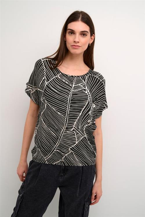 Se Kaffe Kaamber SL Printed Kvinde Black/turtledove Leaf Print Toppe Str 44 - hos Magasin ved Magasin