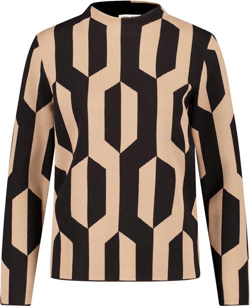 Se Gerry Weber Pullover 1/1 Sleeve Kvinde Black/ Camel Jacquard Sweaters Str 46 - hos Magasin ved Magasin