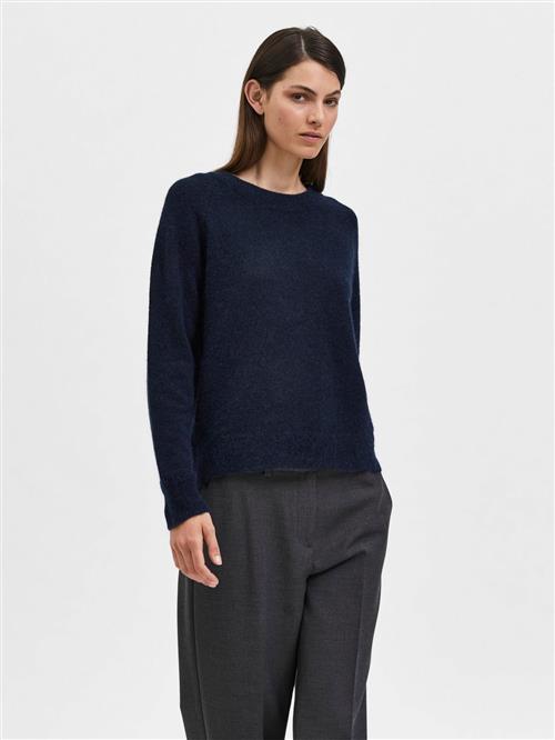 Selected Femme Slflulu LS Knit Oneck B Noos Kvinde Dark Sapphire/melange Sweaters Str L - hos Magasin