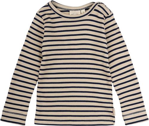 PETIT PIAO Tshirt L/S Modal Striped Str 98 cm - Indigo Plum/dark Langærmede T-shirts Bomuld hos Magasin