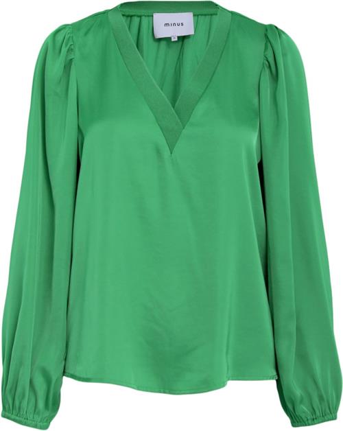 Minus Selva Vneck Blouse Kvinde Golf Green Langærmede Bluser Str 34 - hos Magasin