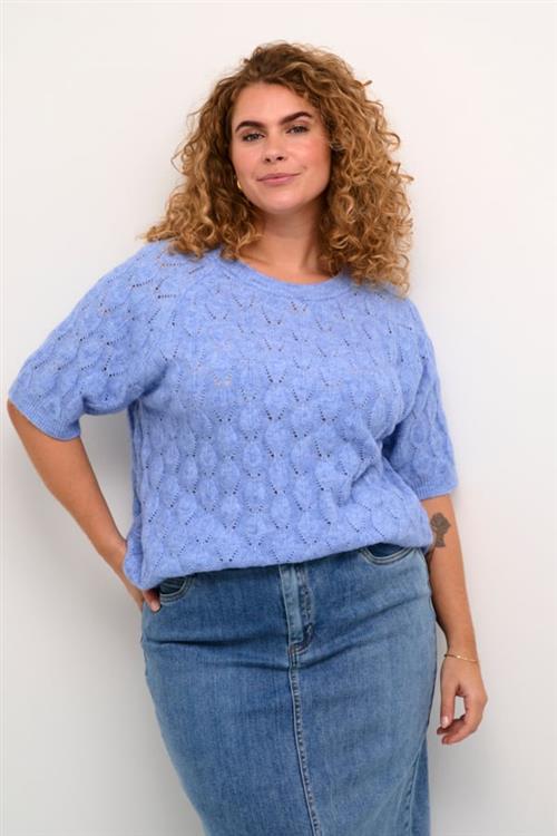 Se Kaffe Curve Kcnalene Knit Pullover Kvinde Vista Blue Melange Sweaters Str XL - hos Magasin ved Magasin